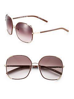Chloe Leather & Metal Round Sunglasses   Biscuit