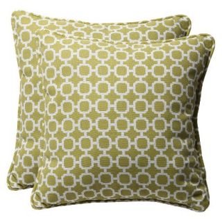 Outdoor 2 Piece Square Toss Pillow Set   Green/White Geometric 18