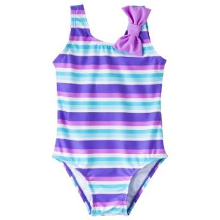 Circo Infant Toddler Girls Stripe 1 Piece Swimsuit   Purple 2T