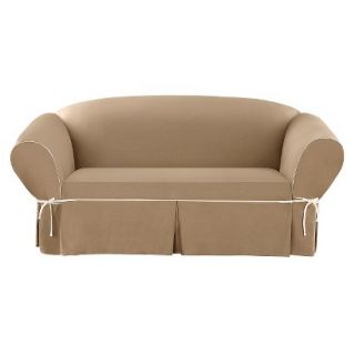 Sure Fit Corded Canvas Loveseat Slipcover   Cocoa