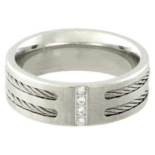 Stainless Steel and Cubic Zirconia Mens Cable Ring   Silver (Size 12)