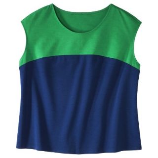 Merona Womens Plus Size Short Sleeve Ponte Blouse   Green/Blue 4