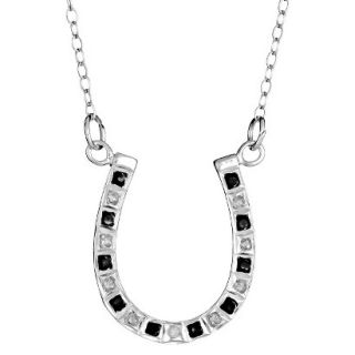 Sterling Silver Horseshoe Necklace with Diamond Accents   White