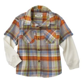 Cherokee Infant Toddler Boys 2 Fer Button Down Flannel Shirt   Orange 5T