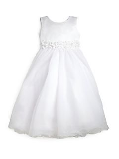Joan Calabrese Little Girls Floral Satin & Tulle First Communion Dress   White