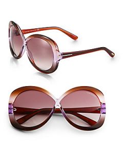 Tom Ford Eyewear Margot Plastic Oversized Round Crossover Sunglasses   Brown Vio
