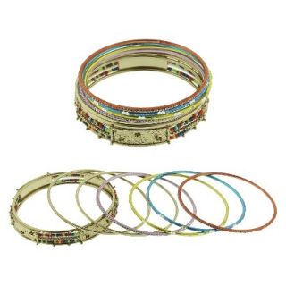 Womens Seed Bead Bangle Set of 7   Gold/Multicolor