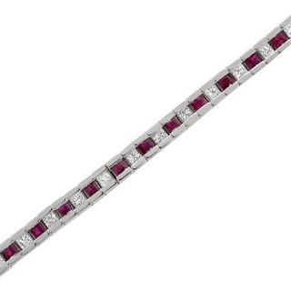 3.5 CT.T.W. Combined Princess Cut Diamond and Red Ruby Tennis Bracelet in 14K