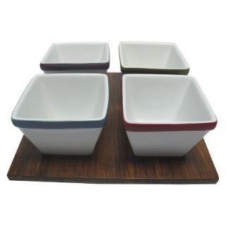 Threshold Bamboo Tray with 4 Ceramic Dip Bowls