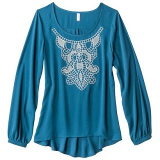 Xhilaration Juniors Embroidered Top   Teal M(7 9)