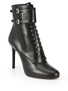 Prada Leather Lace Up Ankle Boots   Nero Black
