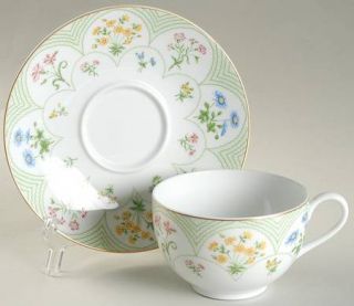 Ceralene Fleurs D Ete Flat Cup & Saucer Set, Fine China Dinnerware   Menton/Ori