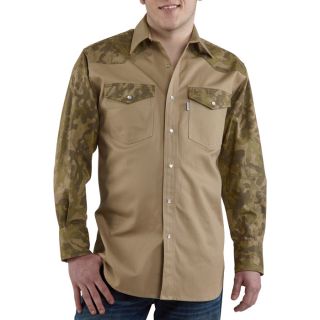 Carhartt Ironwood Snap Front Twill Work Shirt   Khaki/Camo, Medium, Model S209