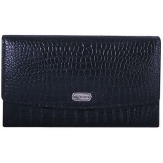 Womens Leatherbay Accordian Croc Leather Wallet   Black