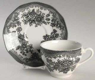 Johnson Brothers Asiatic Pheasant Black Flat Cup & Saucer Set, Fine China Dinner