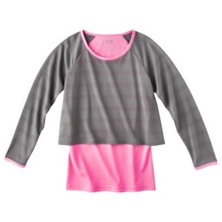 C9 by Champion Girls Long Sleeve 2 Fer Top   Hardware Gray XS