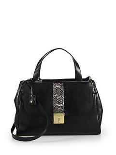 Marc Jacobs Checker Leather & Ayers Snakeskin Shopping Tote   Black