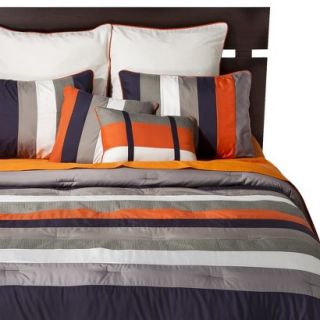 Striped 8 Piece Bedding Set   Navy/Orange (Queen)