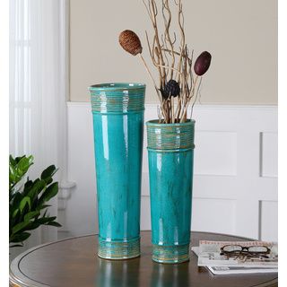 Thane Teal Green Ceramic Vases, S/2