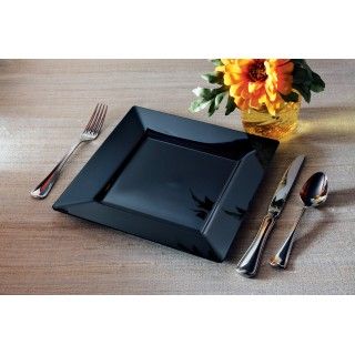 Black Square Premium Plastic Dinner Plates
