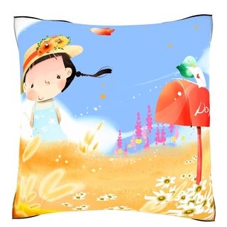 Custom Photo Factory Portrait Of Girl In Farm With Letter Box 18 inch Velour Throw Pillow Multi Size 18 x 18