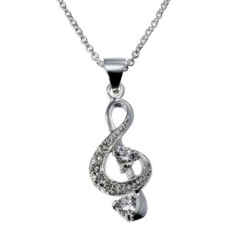 Silver Plate Music Note Pendant Necklace Cubic Zirconia   Silver