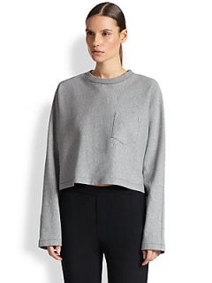 T by Alexander Wang Boxy Fit Cropped Dolman Sleeved Sweatshirt   Heather Grey