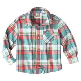 Cherokee Infant Toddler Boys Long  Sleeve Plaid Buttondown   Red 3T