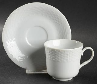 Toscany Bianco Flat Cup & Saucer Set, Fine China Dinnerware   White, Embossed