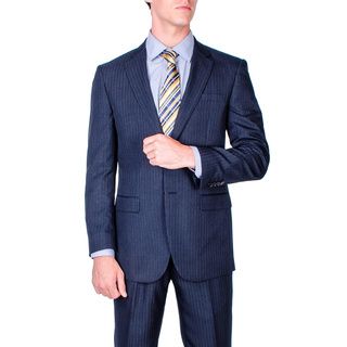 Mens Navy Blue Stripe 2 button Modern fit Suit
