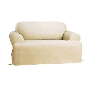 Sure Fit Cotton Duck T Cushion Loveseat Slipcover   Natural