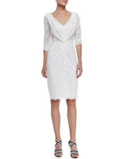 Womens 3/4 Sleeve V Neck Lace Dress, Snow   Laundry by Shelli Segal