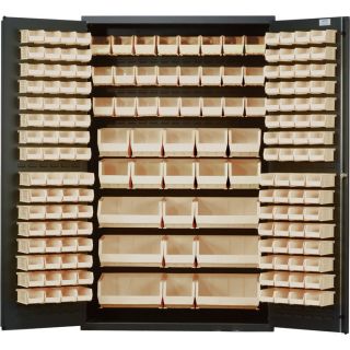 Quantum Storage Cabinet With 171 Bins   48 Inch x 24 Inch x 78 Inch Size, Ivory