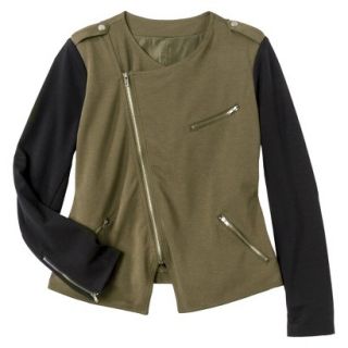Merona Womens Plus Size Long Sleeve Moto Jacket   Green/Black 4