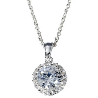 Silver Plate Cubic Zirconia Round Pendant Necklace   Silver