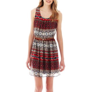 By & By Sleeveless Tribal Print Belted Dress, Pat E