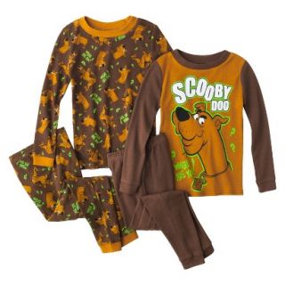 Scooby Doo Toddler Boys 4 piece Long Sleeve Pajama Set   Brown 2T
