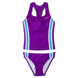 Speedo Girls 2 Piece Racer Back Tankini Swimsuit Set   Purple 8