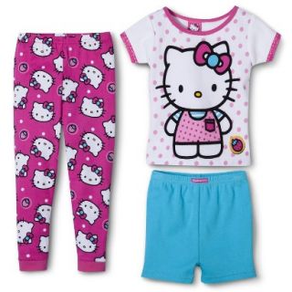 Hello Kitty Toddler Girls 3 Piece Short Sleeve Pajama Set   Pink 2T