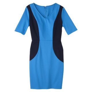 Merona Womens Ponte V Neck Color Block Dress   Brilliant Blue/Navy   S