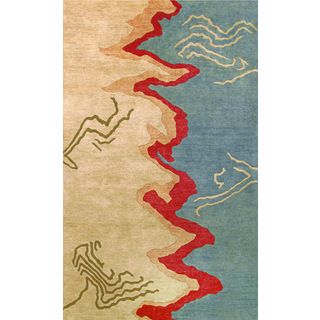 Elegant Beige/ Blue Wool Area Rug (36 X 56)