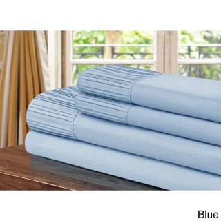 Chic Luxury Home Collection 4 piece Pleated Microfiber Sheet Set Blue Size King