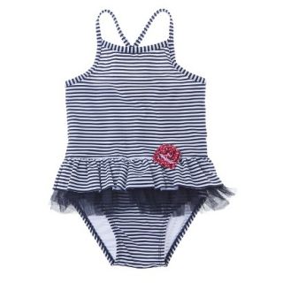 Circo Infant Toddler Girls 1 Piece Striped Tutu Swimsuit   Navy 3T