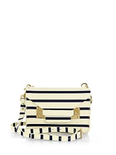 Sophie Hulme Striped Leather Flap Bag   Navy White