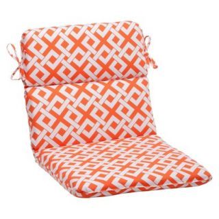 Outdoor Rounded Chair Cushion   Orange/White Boxed In Geometric