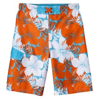 Boys Floral Swim Trunk   Orange/Blue M