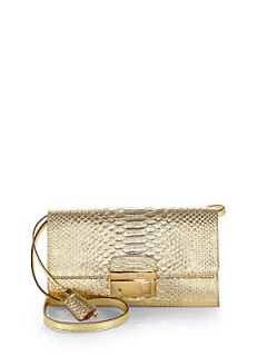 Michael Kors Gia Snake Embossed Clutch   Pale Gold