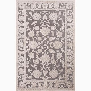 Hand made Gray/ Ivory Art Silk/ Chenille Transitional Rug (9x12)