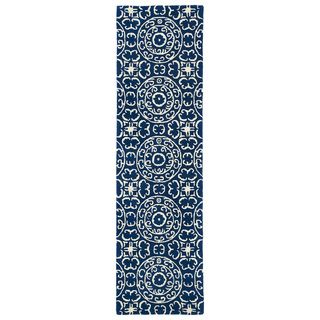 Runway Navy/ivory Suzani Hand tufted Wool Rug (23 X 8)