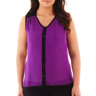 Worthington Sleeveless Button Front Blouse, Purple